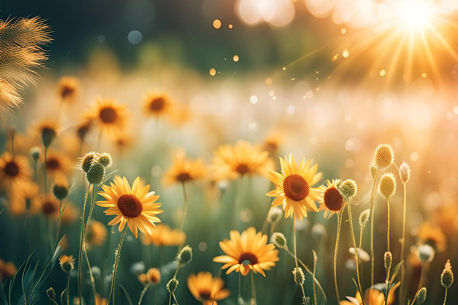 Blumige Fotohintergründe Sonnenschein Wildblumen Feld Hintergrund BRP1-520