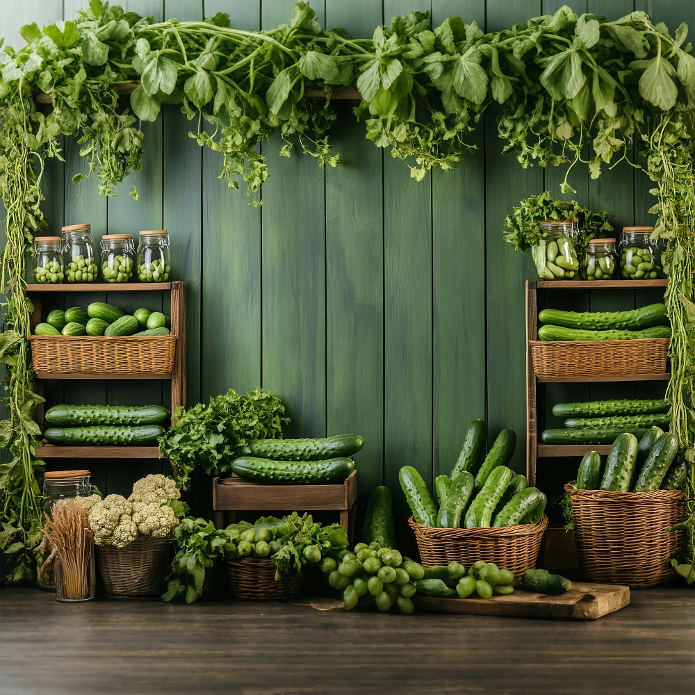 Frühling Fotohintergrund Frische grüne Gurken Regale Hintergrund BRP1-6