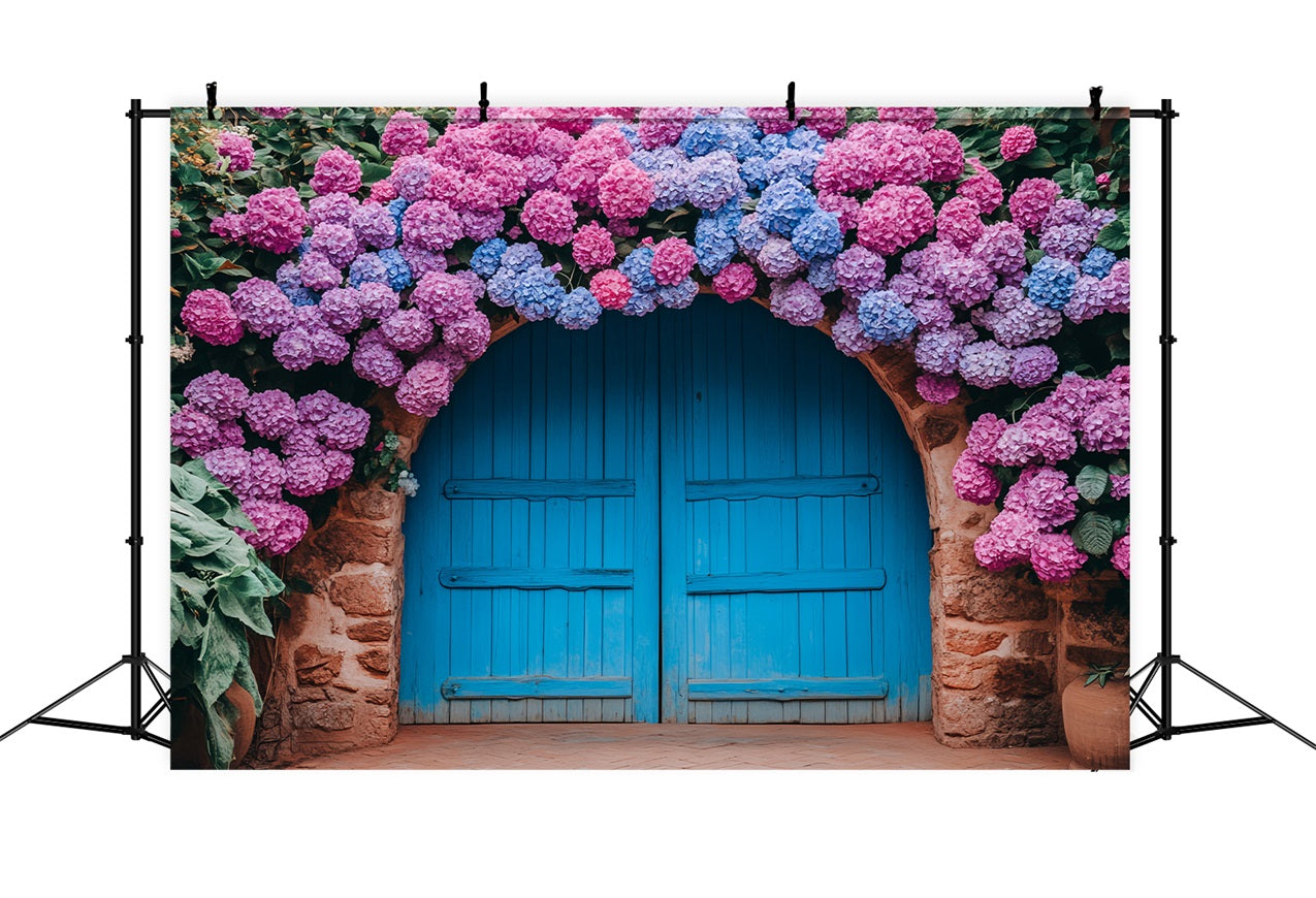 Backdrops Frühling Blauer Torbogen Hortensienblüten Backdrop BRP1-8