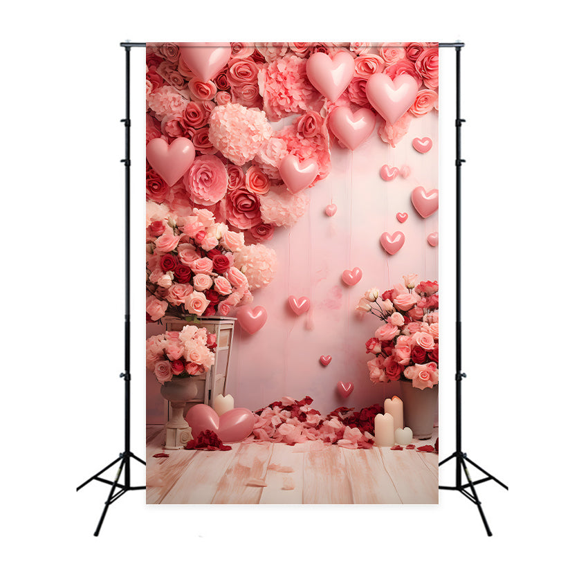 Backdrops Valentinstag Romantisch Rosa Ballon Floral Backdrop BRP1-80