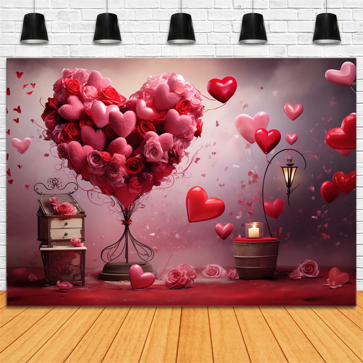 Valentine Backdrop Ideen Romantische Blumen Herz Ballon Backdrop BRP1-87