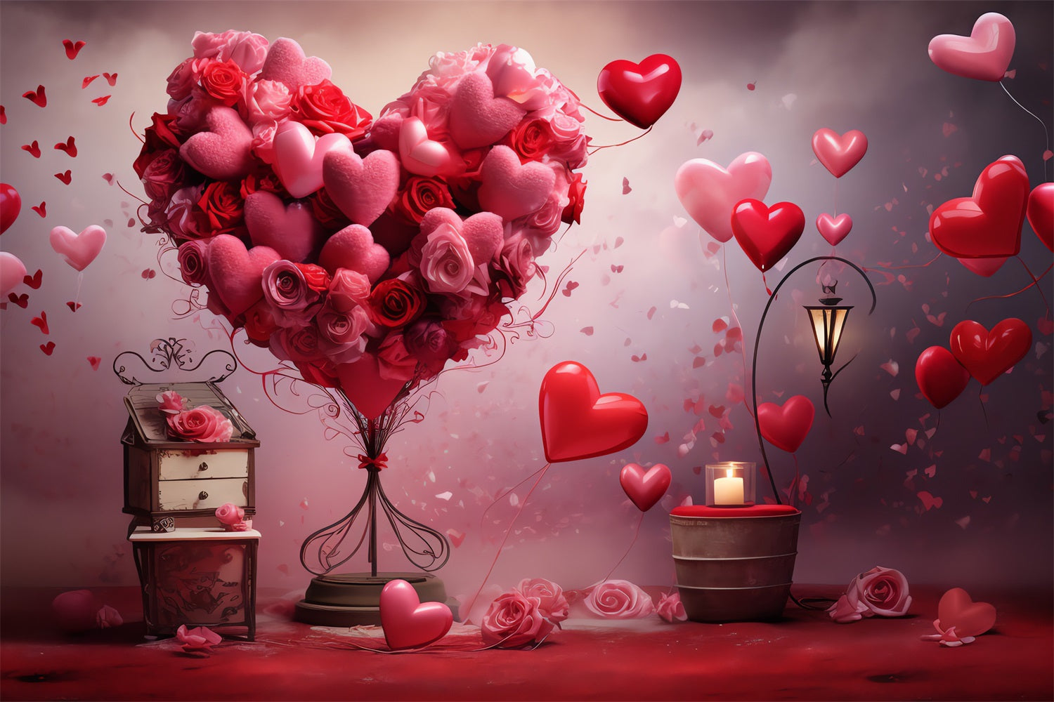 Valentine Backdrop Ideen Romantische Blumen Herz Ballon Backdrop BRP1-87