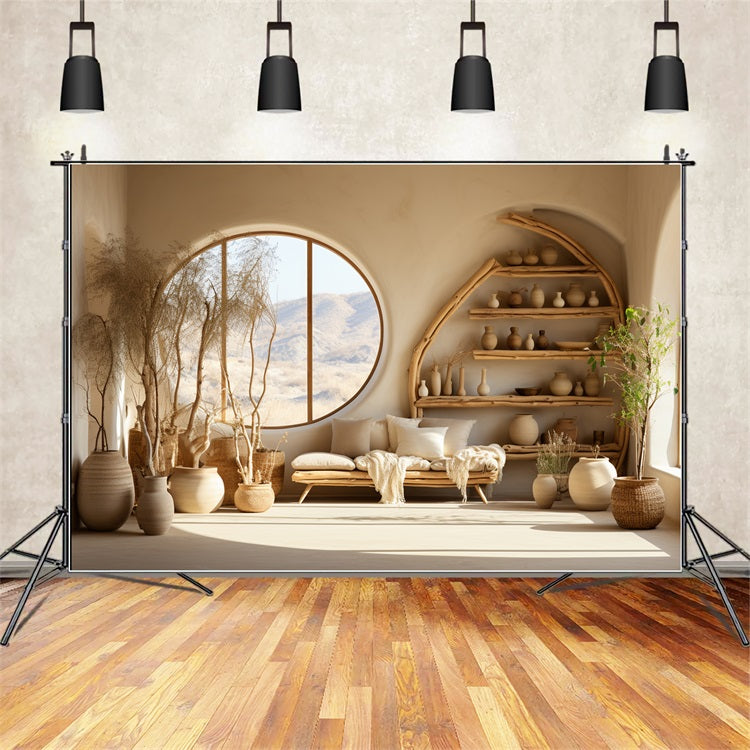 Boho Inspiriertes Zimmer Holzregale Hintergrund BRP10-123