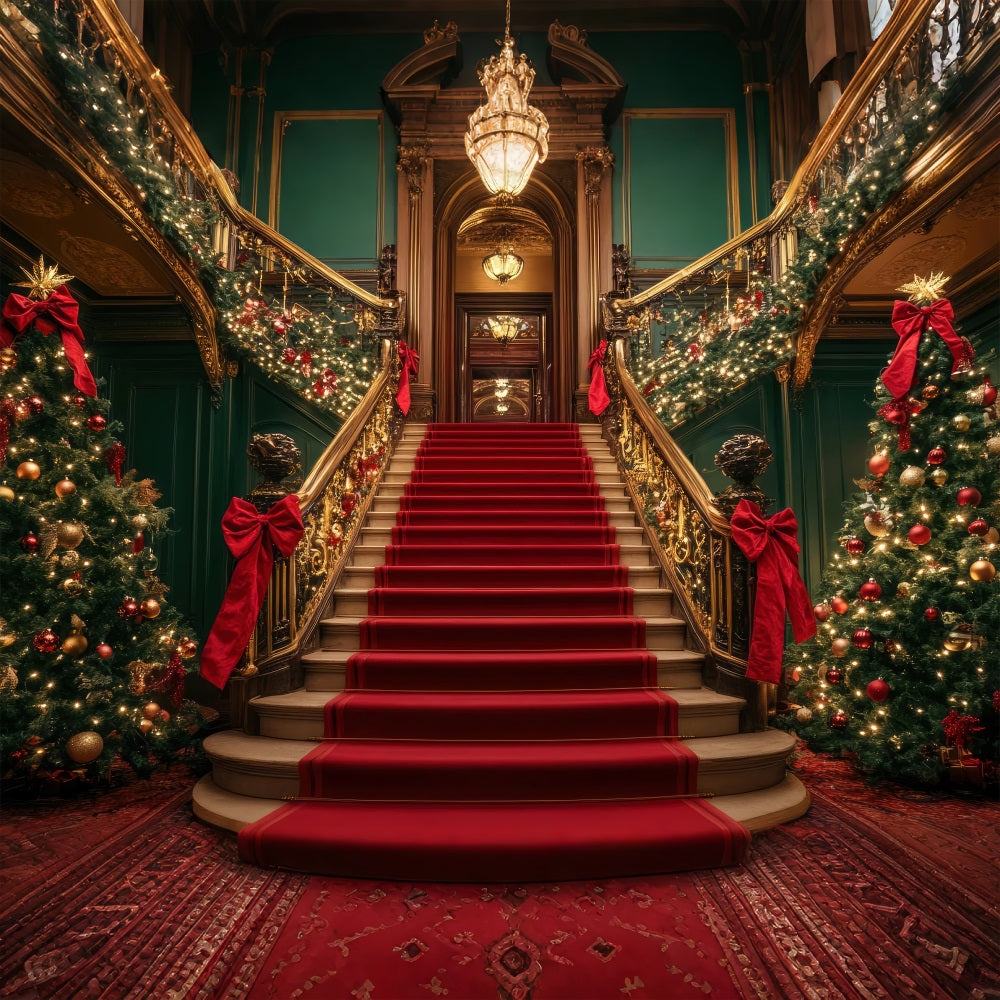 Weihnachten Fotohintergrund Treppe Funkelnde Lichter Ornamente Hintergrund BRP10-127