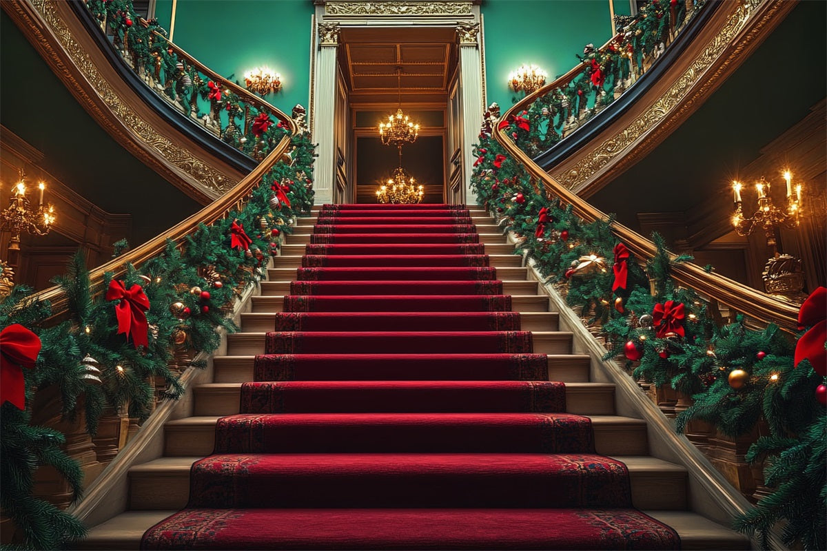 Weihnachten Hintergrund Treppe Greenery Kugeln Hintergrund BRP10-128