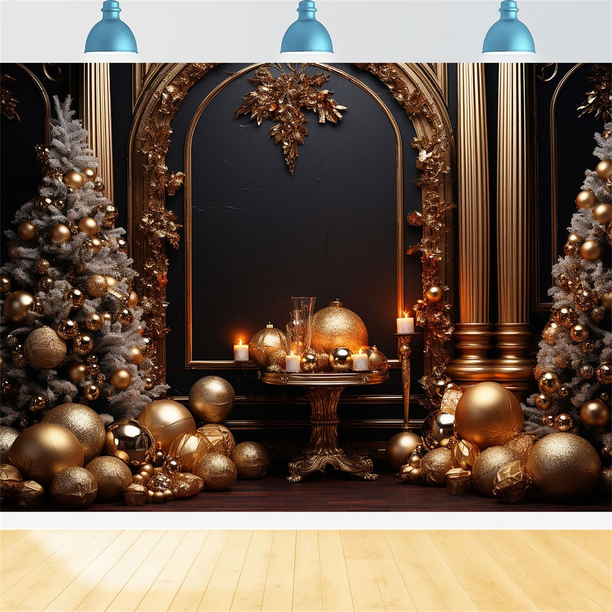 Fotografie Weihnachten Hintergrund Gold Weiß Ornamente Hintergrund BRP10-137