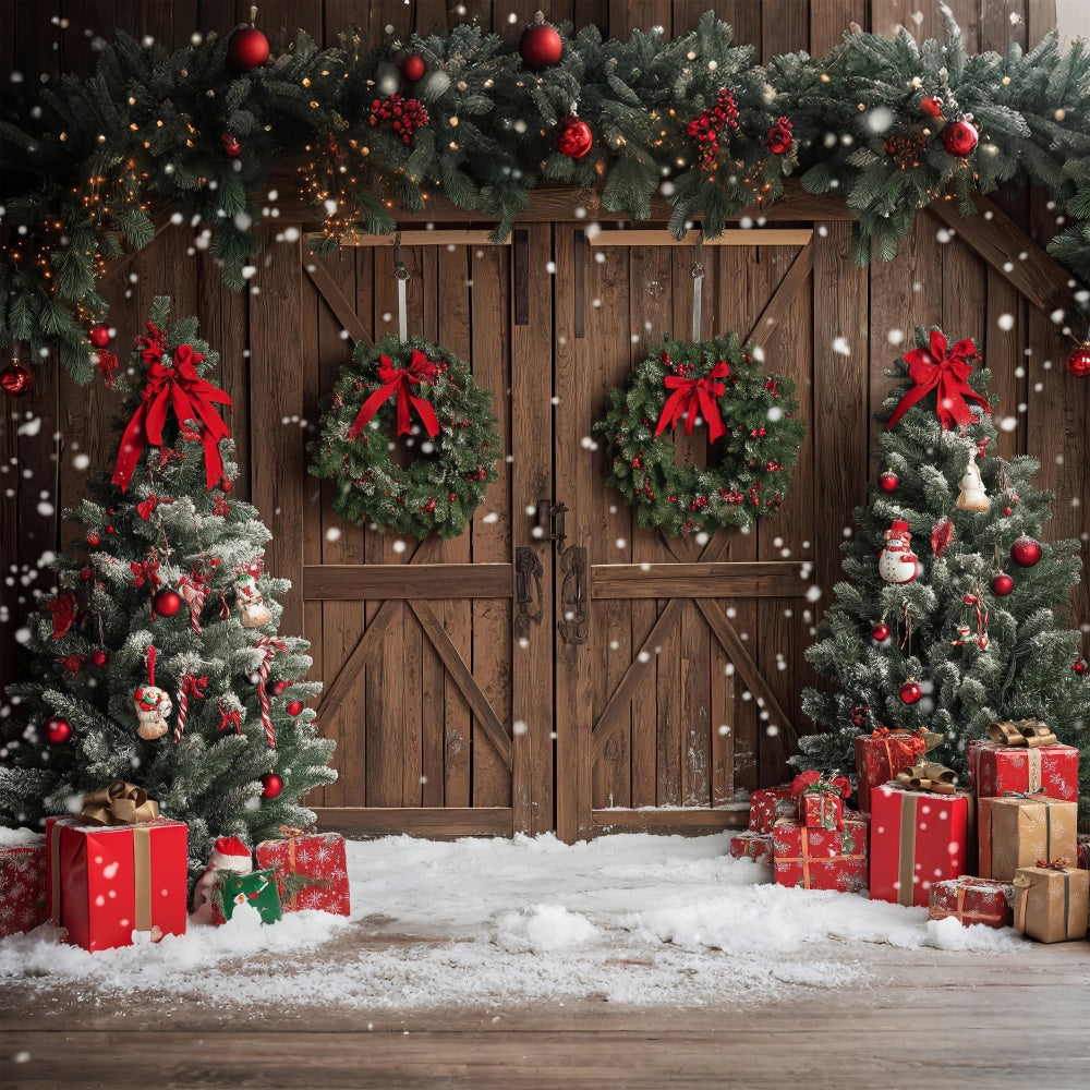 Weihnachten Hintergrund Rustikale Dekoration Bäume Geschenkboxen Hintergrund BRP10-146