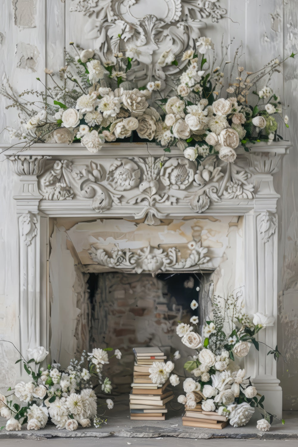 Weihnachten Kamin Hintergrund weiß floralen Akzenten Hintergrund BRP10-154