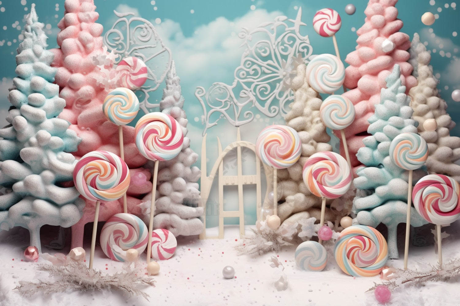 Winter Candy Wonderland Frosted Lollipop Trees Backdrop BRP10-18