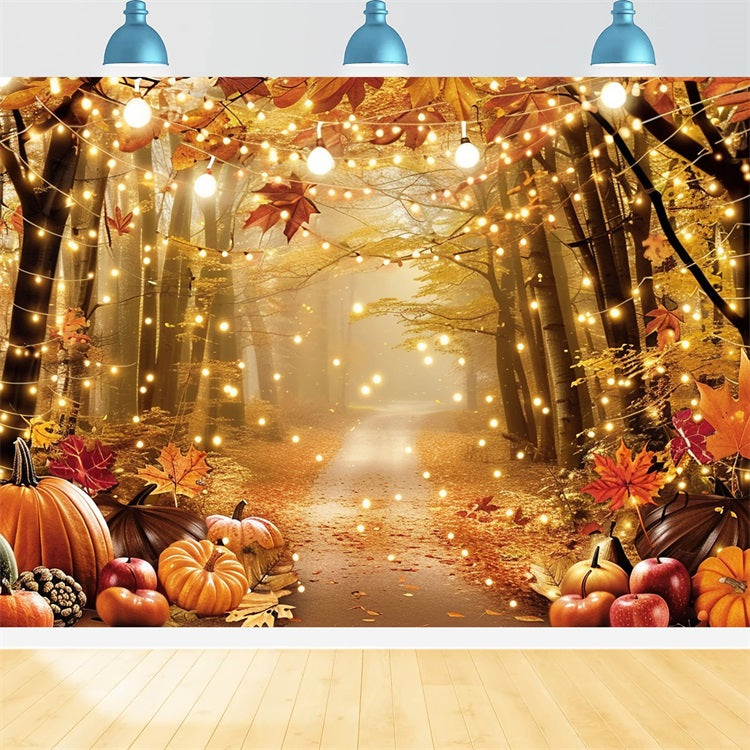 Herbst Wald Hintergrund Kürbisse Blätter Beleuchtete Kulisse BRP10-261