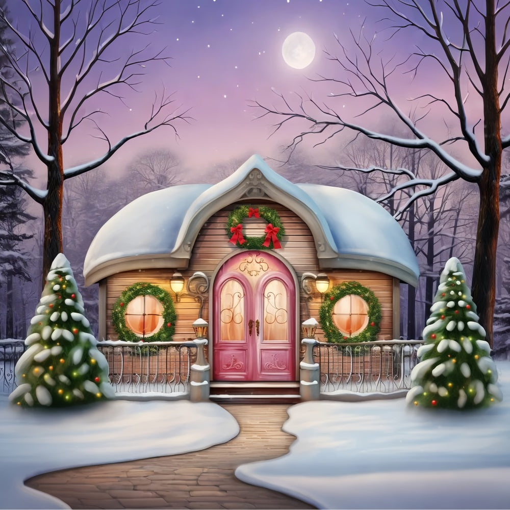 Winter Magical Pink Cottage dekoriert Feiertage Hintergrund BRP10-28