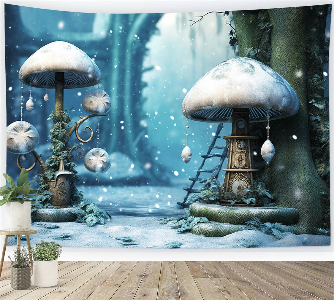 Winter Mystical Forest Frosted Mushroom Dekorationen Hintergrund BRP10-31