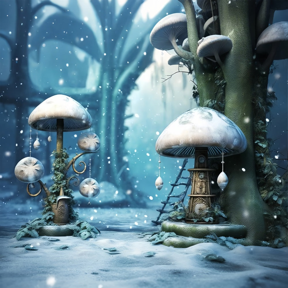 Winter Mystical Forest Frosted Mushroom Dekorationen Hintergrund BRP10-31