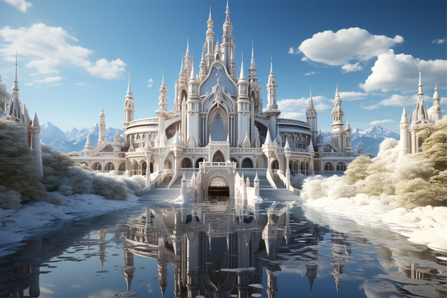 Winter Grand White Castle Eisige Reflektionen Hintergrund BRP10-40