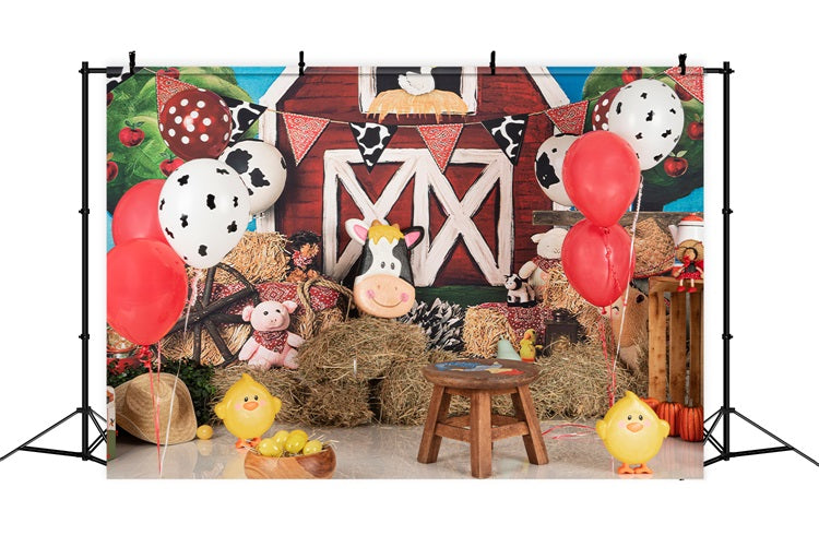 Geburtstag Fotokulissen Kuh Ballons Barnyard Tiere Hintergrund BRP10-401