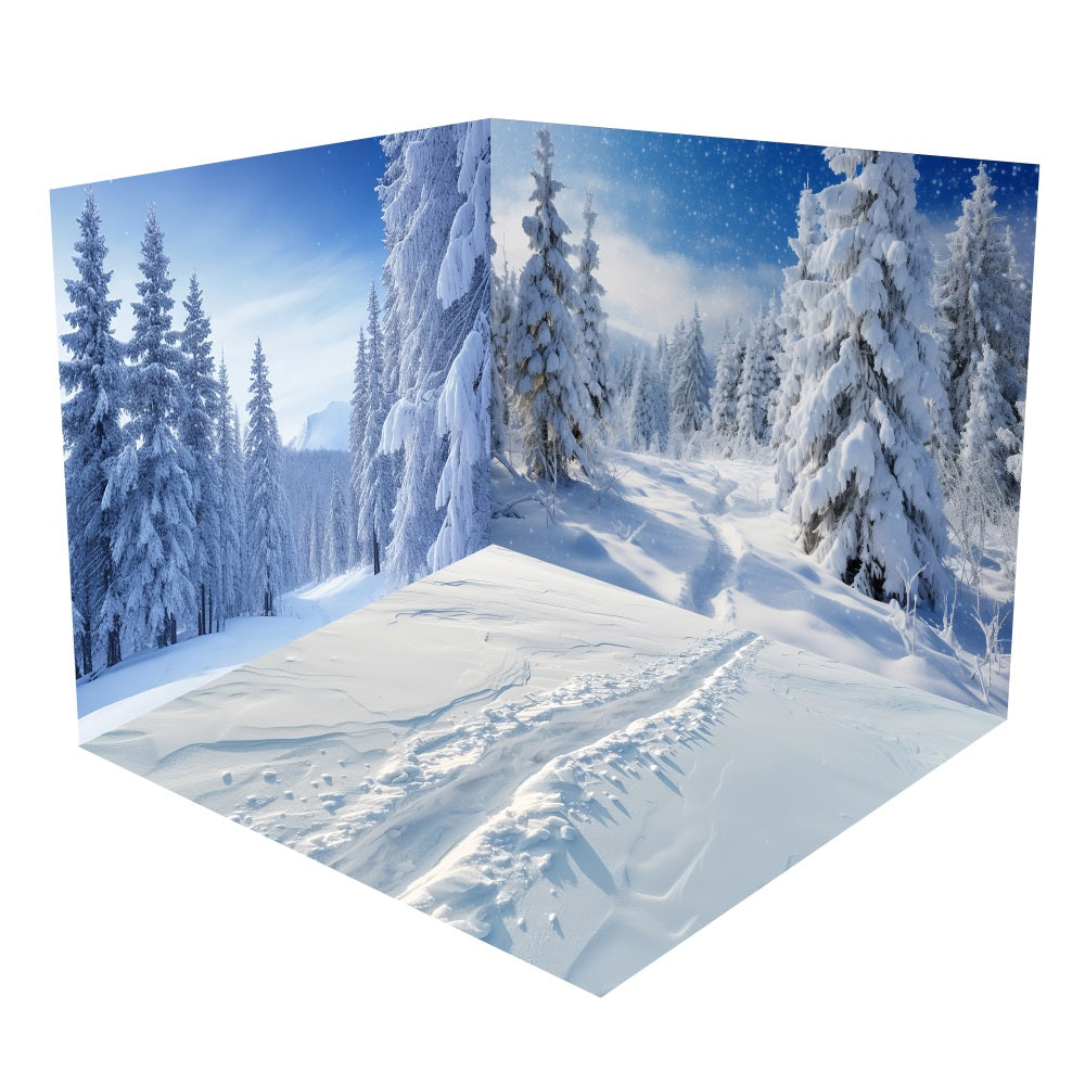 Winter Snow-Capped Pines Blauer Himmel Backdrop Room Set BRP10-414