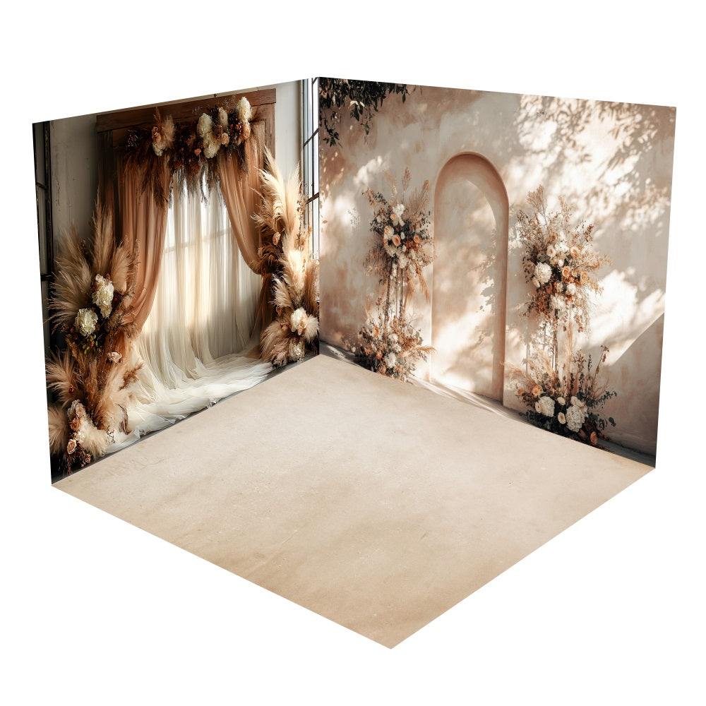 Boho Vorhänge Floral Archway Backdrop Raum Set BRP10-422