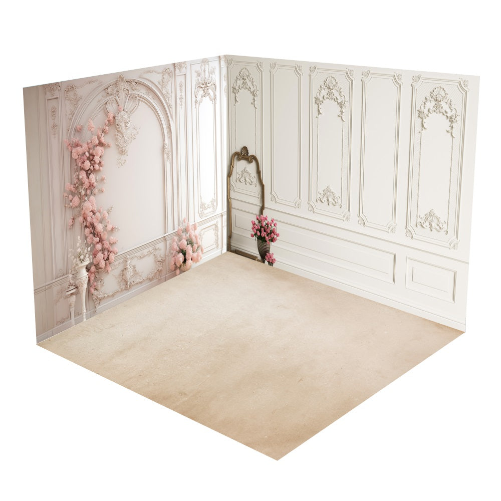 Retro Weiße Wand Pink Blossoms Backdrop Room Set BRP10-431