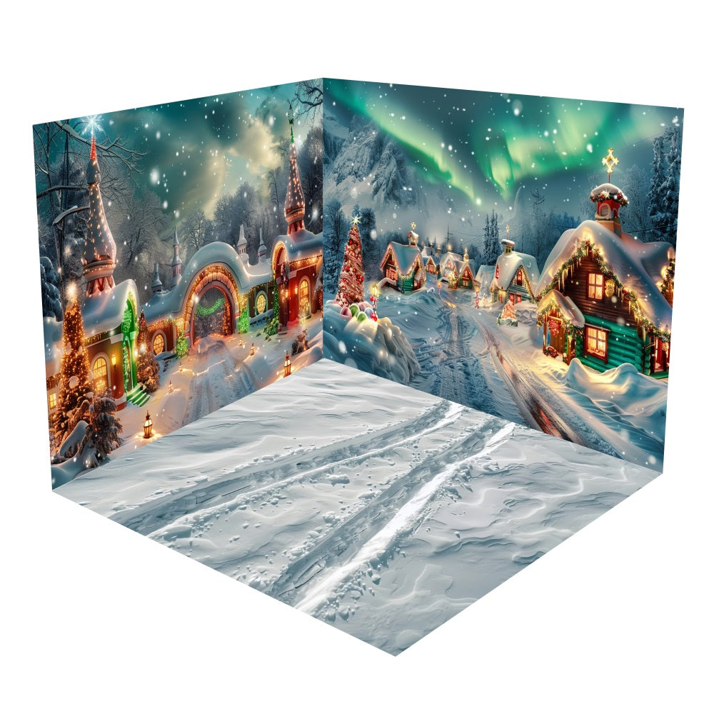 Winter Village Weihnachten Aurora Backdrop Room Set BRP10-438