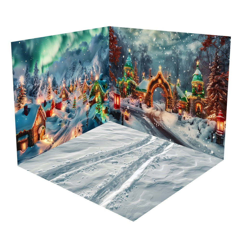 Weihnachten Cottages Winter Lichter Backdrop Room Set BRP10-439