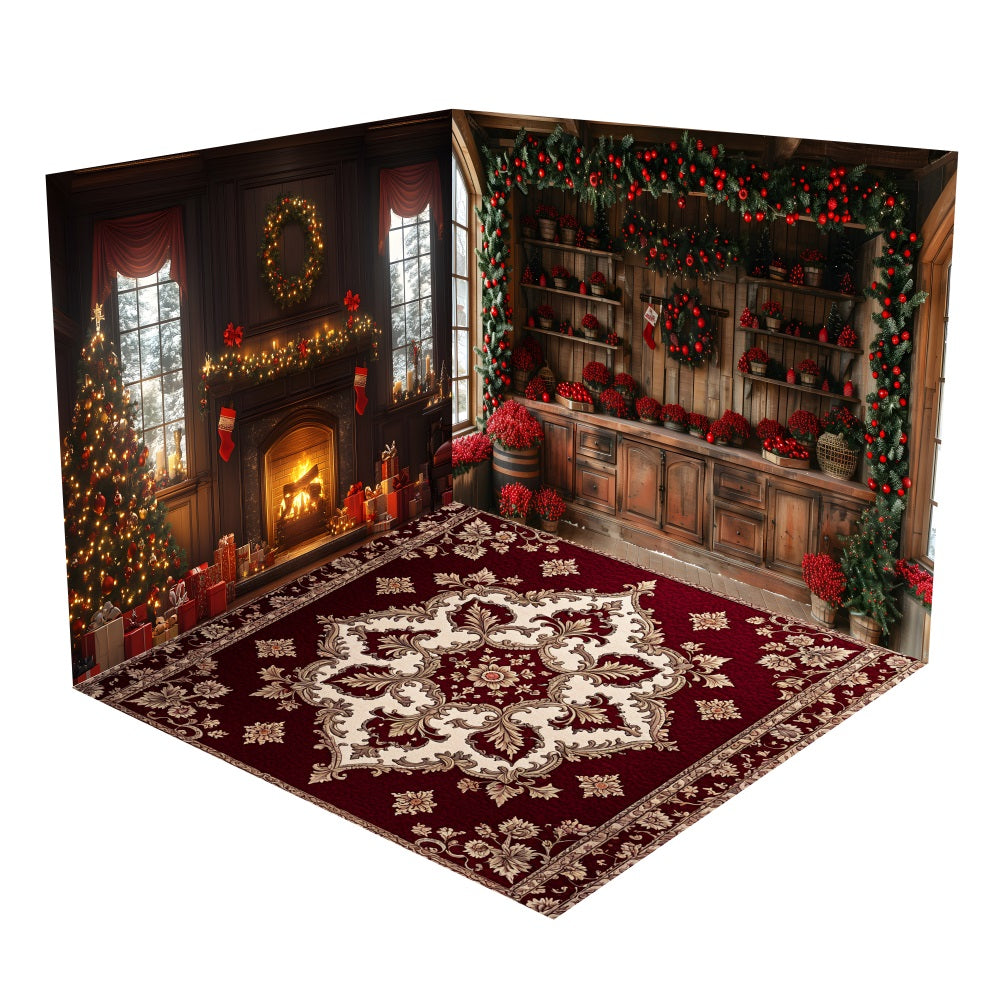 Weihnachtskamin Girlande Dekor Backdrop Room Set BRP10-444