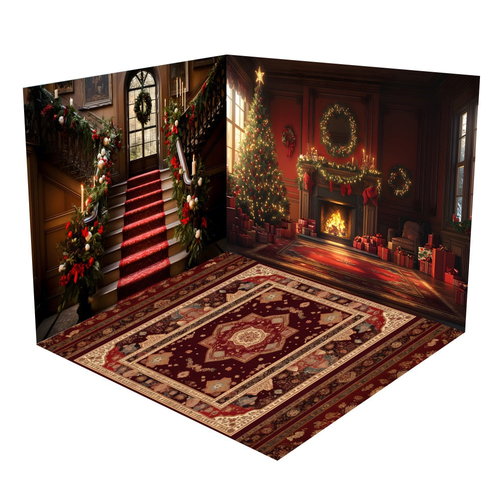 Weihnachten Treppe Baum Kamin Backdrop Raum Set BRP10-445