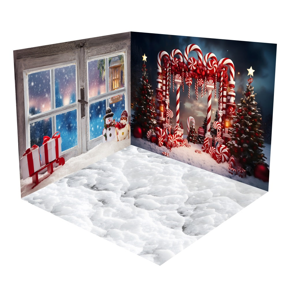 Weihnachten Fenster Zuckerstangenbäume Backdrop Room Set BRP10-448