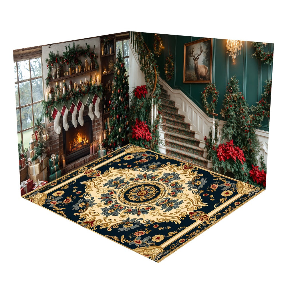 Weihnachtskamin Strümpfe Treppe Backdrop Room Set BRP10-454