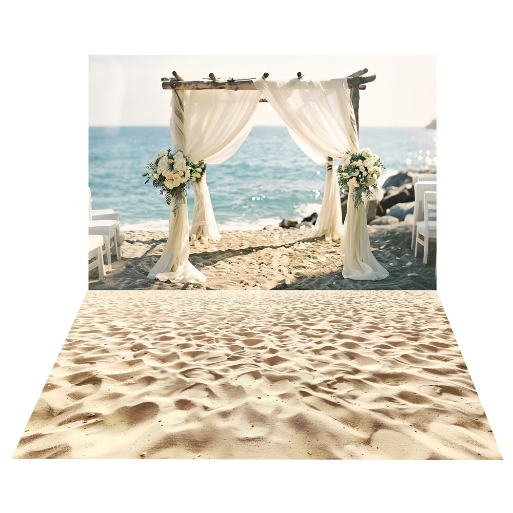 Boho Ozeanfront Hochzeit Bogen Hintergrund + sonnigen Sand Boden Hintergrund BRP10-471