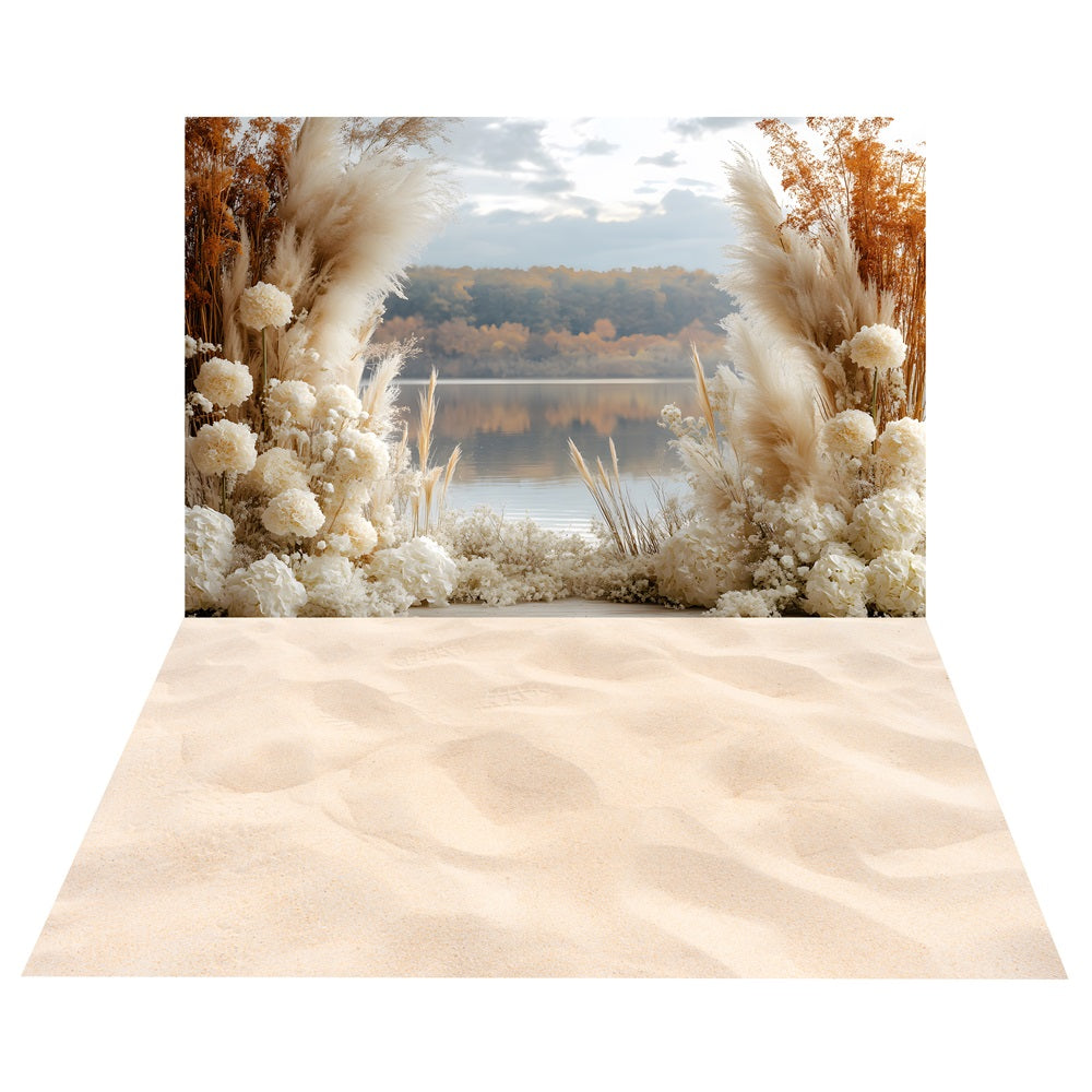 Bohemian Lakeside Floral Backdrop+Sand Texture Floor Backdrop BRP10-478