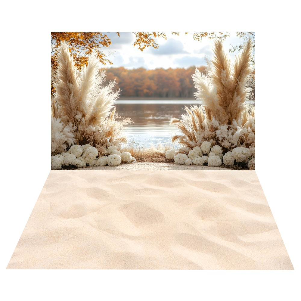 Boho Pampas Seeszene Hintergrund+Sand Textur Boden Hintergrund BRP10-479