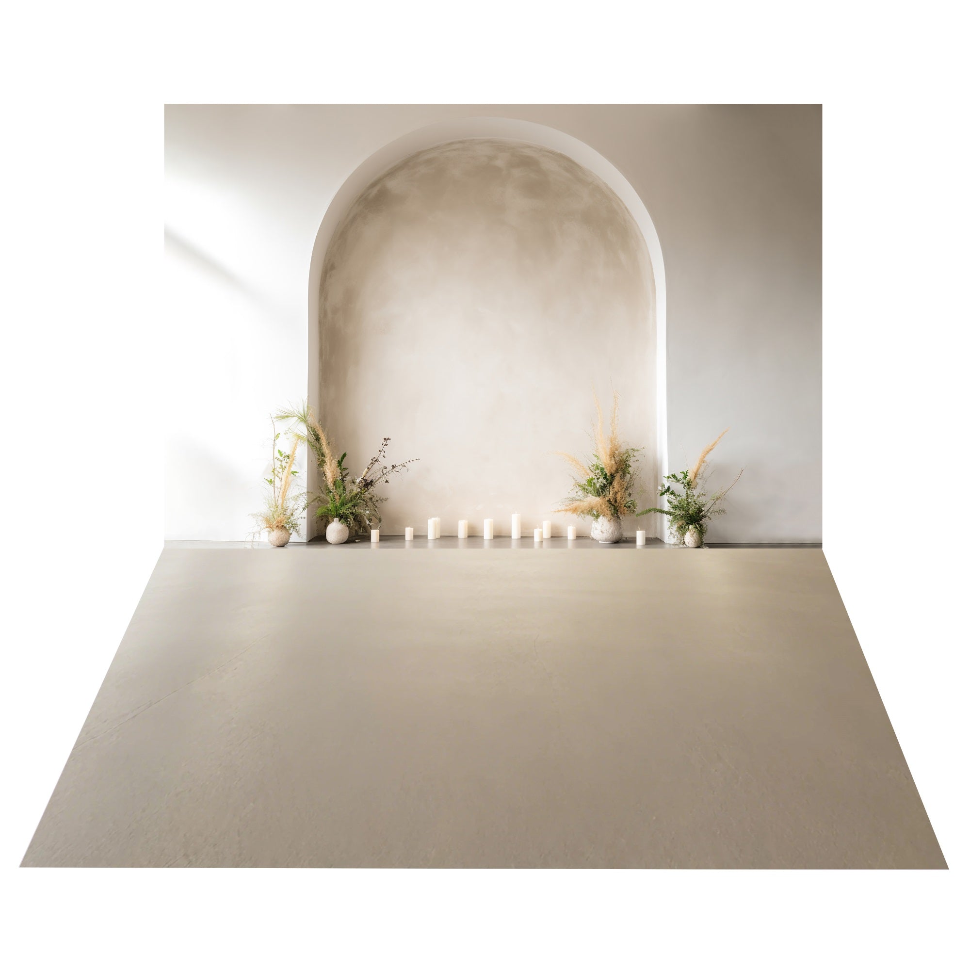 Boho Arch Floral Setup Backdrop+Neutral Beige Floor Backdrop BRP10-486