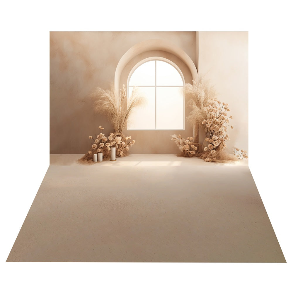 Boho-Bogenfenster-Hintergrund+Matte Beige Boden-Hintergrund BRP10-497