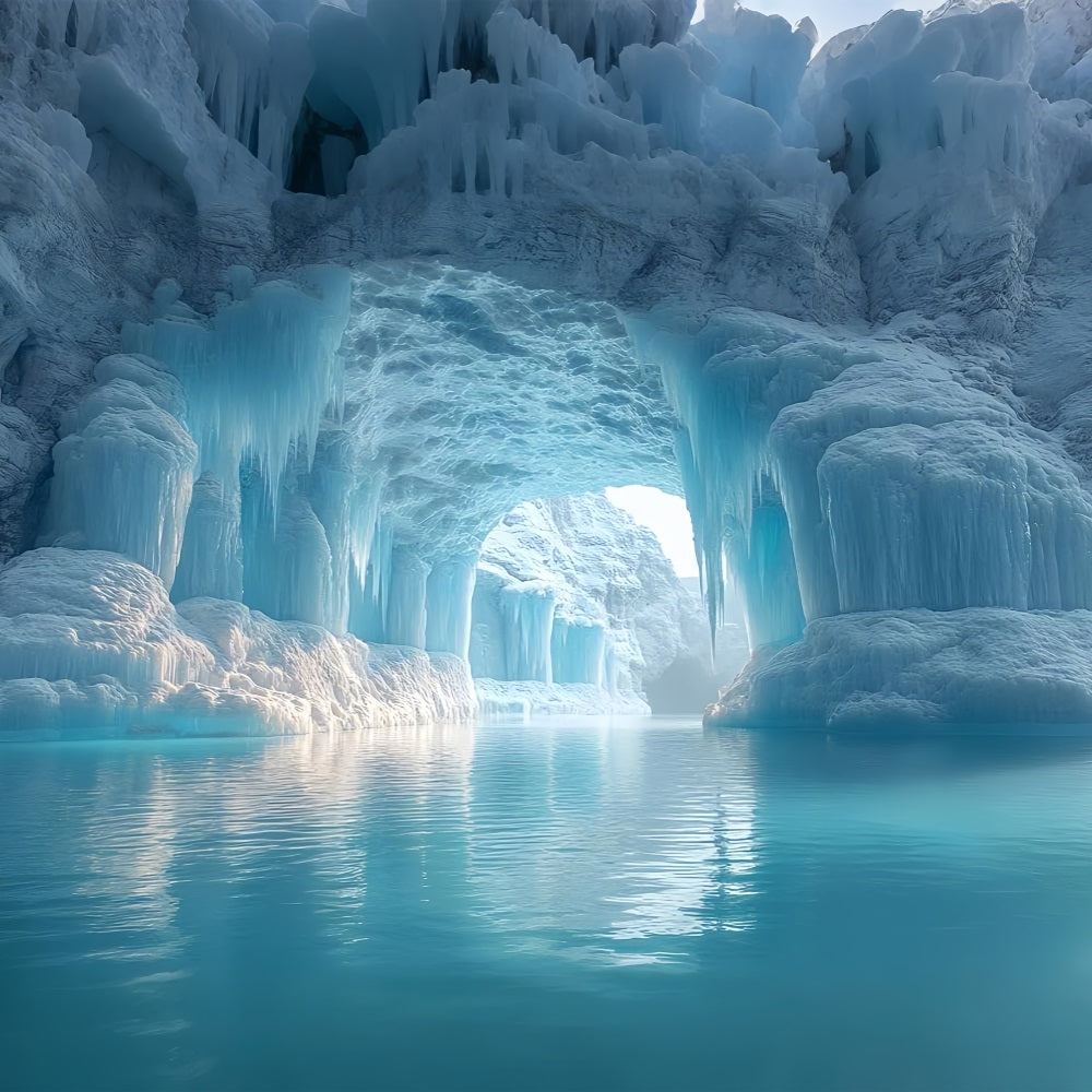 Winterliche Eishöhle mit kristallklaren Eiszapfen Hintergrund BRP10-50