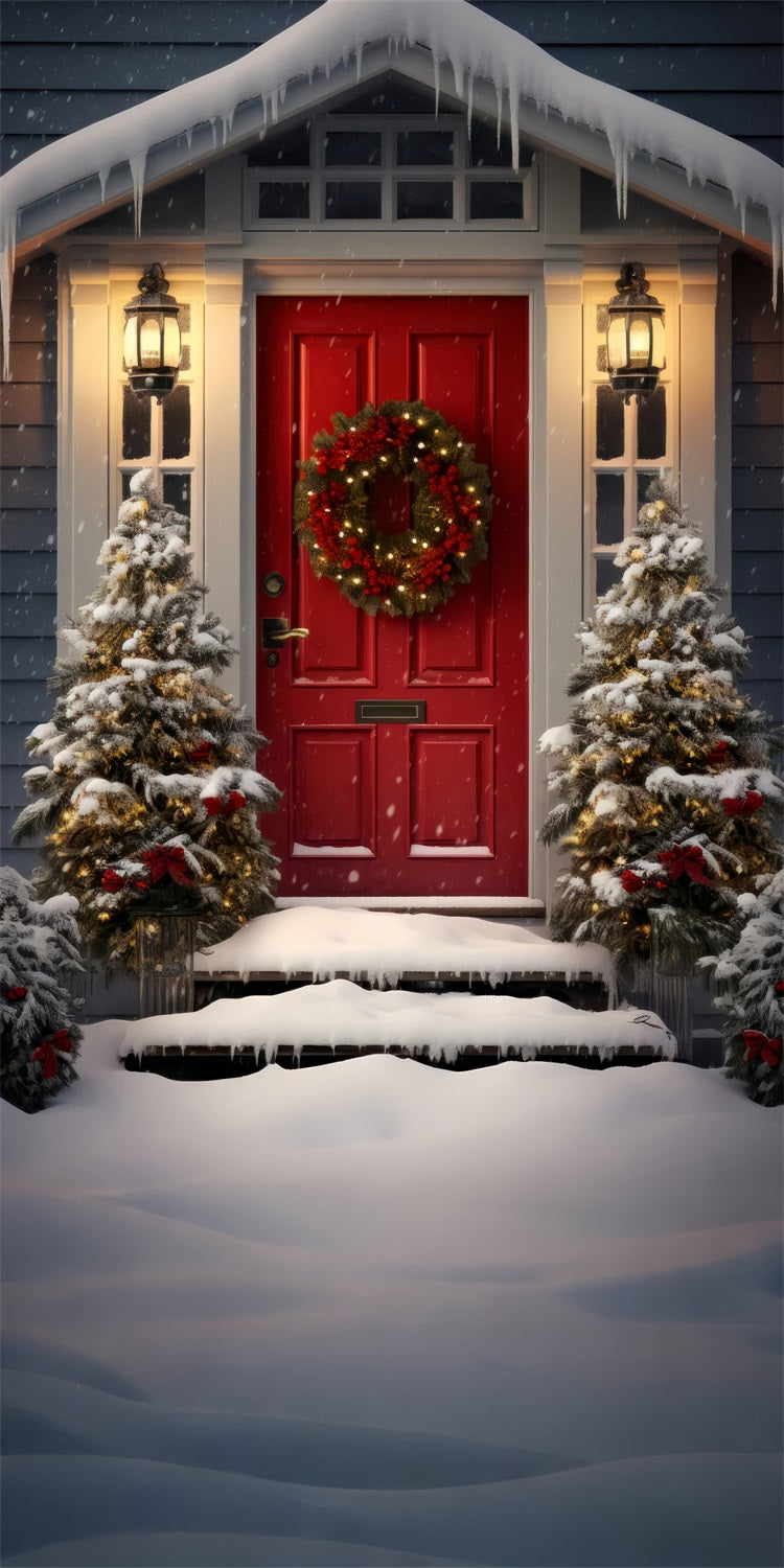 Weihnachtliche verschneite Veranda Sweep Red Door Backdrop BRP10-507