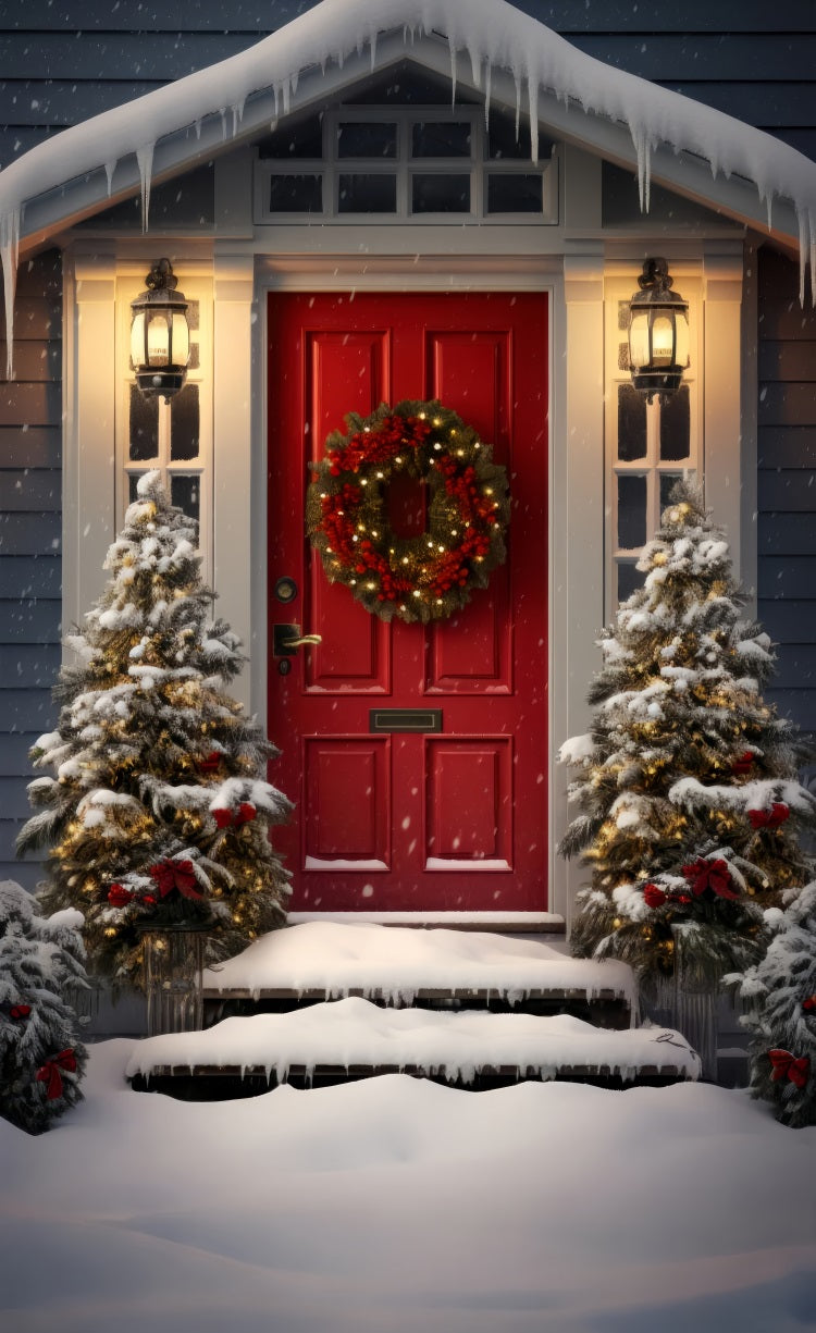 Weihnachtliche verschneite Veranda Sweep Red Door Backdrop BRP10-507