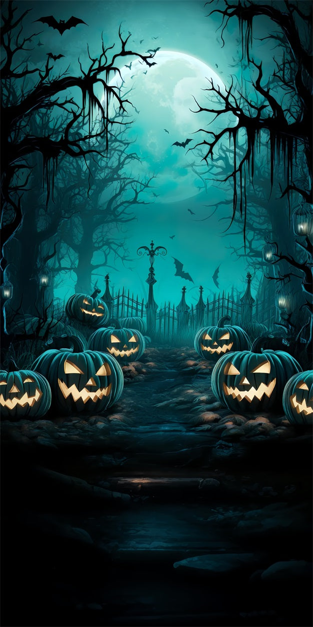 Halloween Sweep Kürbisfeld Blauer Mond Hintergrund BRP10-511