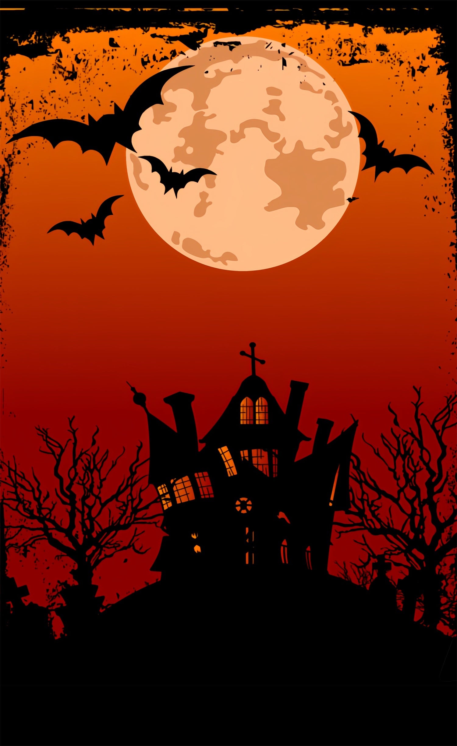 Halloween Sweep Orange Moon Cartoon Haus Hintergrund BRP10-513