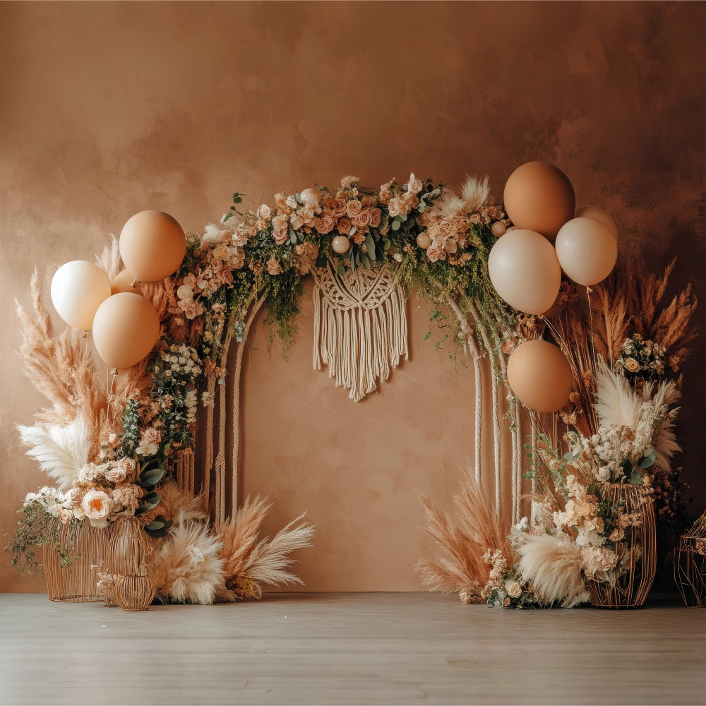 Boho Floral Hintergrund Makramee Akzent Ballons Hintergrund BRP10-590