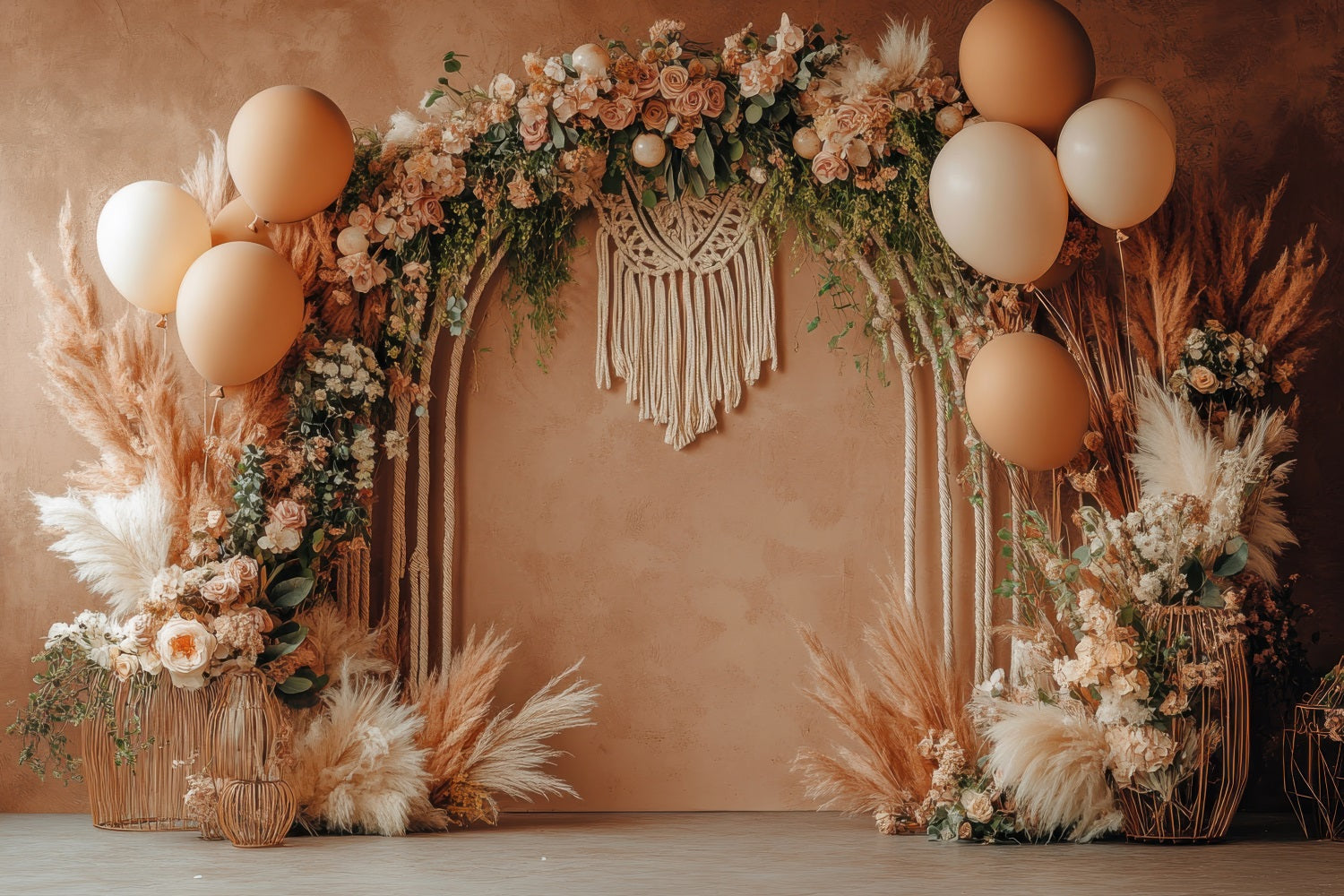 Boho Floral Hintergrund Makramee Akzent Ballons Hintergrund BRP10-590