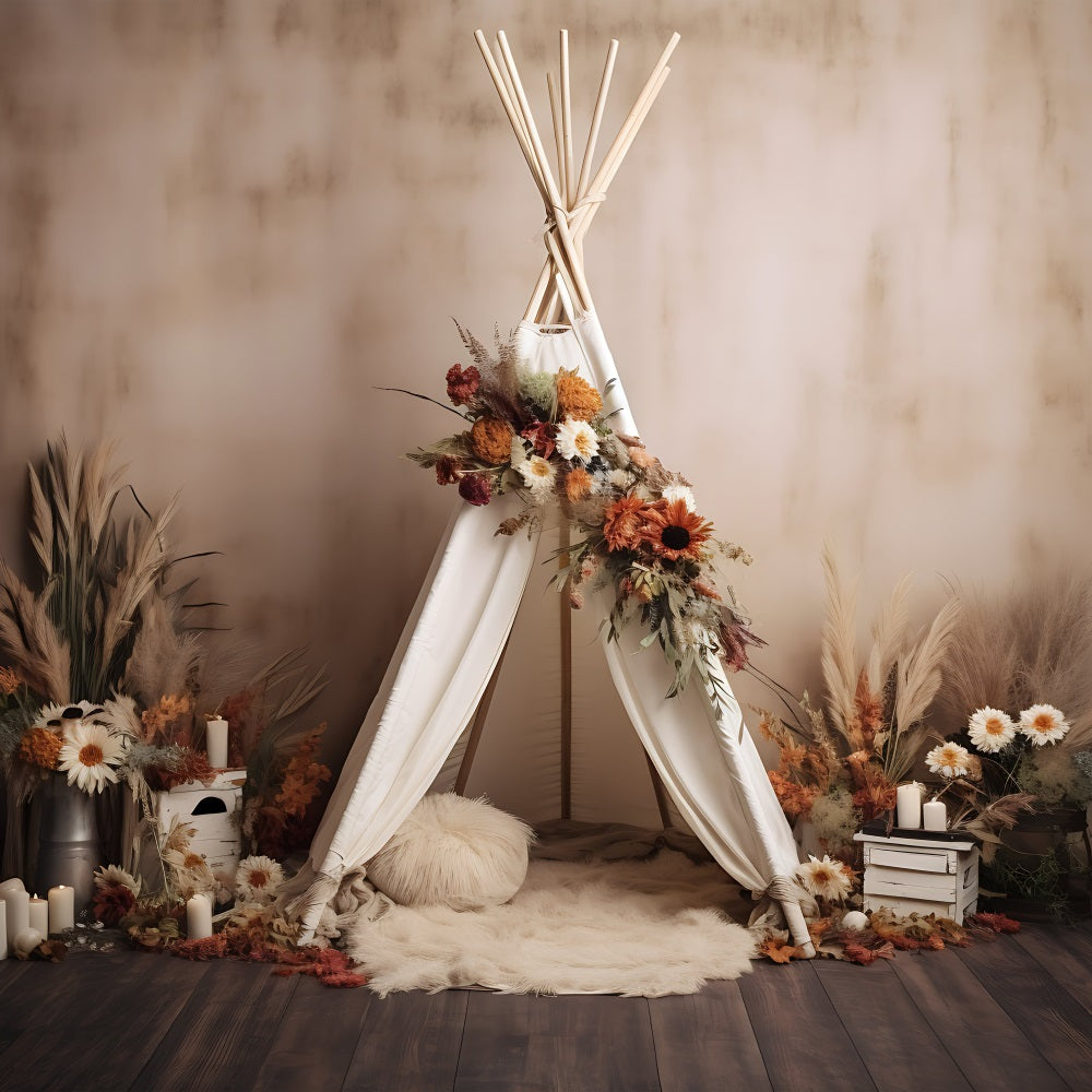 Stoff Bohemian Hintergrund Tipi Floral Herbst Kulisse BRP10-596