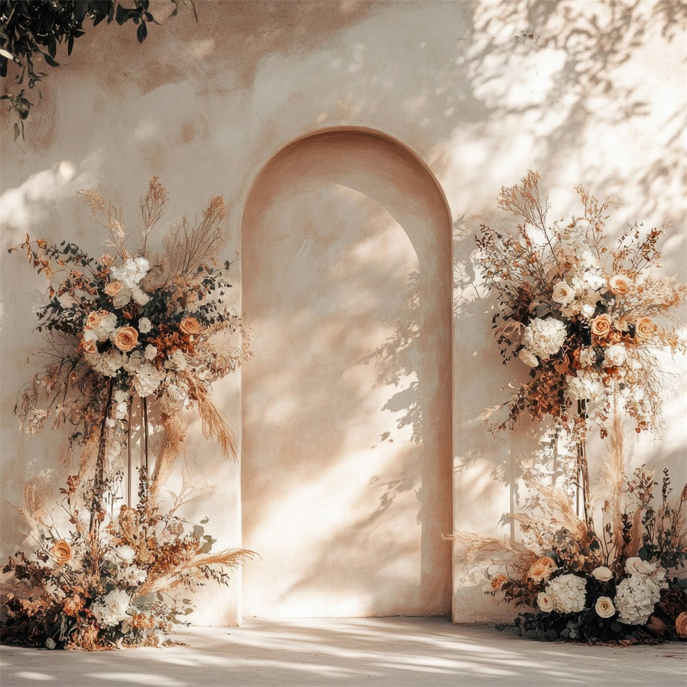 Warmer beigefarbener Blumenbogen Boho-Hintergrund BRP10-61