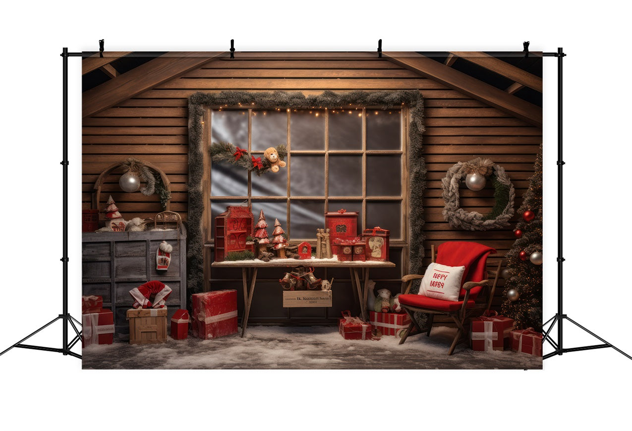 Weihnachtsfenster Hintergrund Geschenke Weihnachtsmannwerkstatt Hintergrund BRP10-615