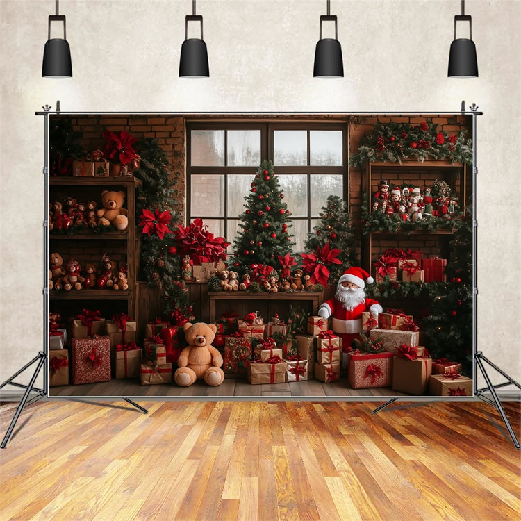 Frohe Weihnachten Weihnachtsmann's Workshop Baum Geschenke Hintergrund BRP10-627