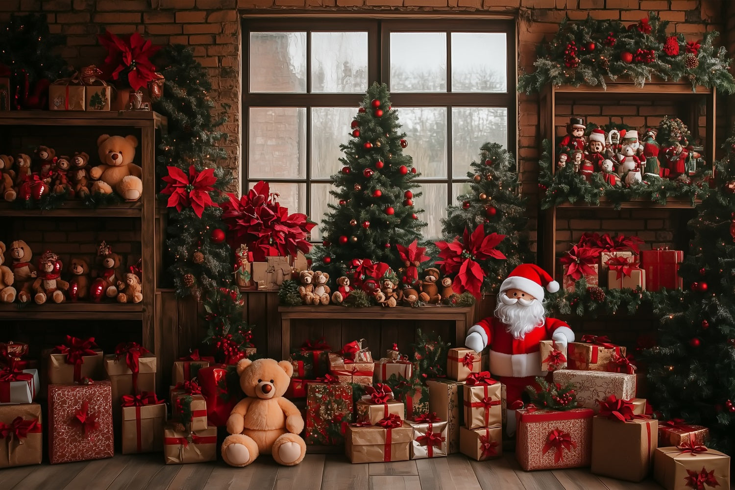 Frohe Weihnachten Weihnachtsmann's Workshop Baum Geschenke Hintergrund BRP10-627