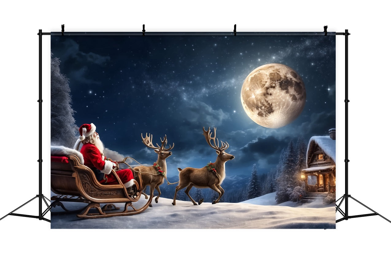 Weihnachten Backdrops Santa's Schlitten Mondschein Hintergrund BRP11-119