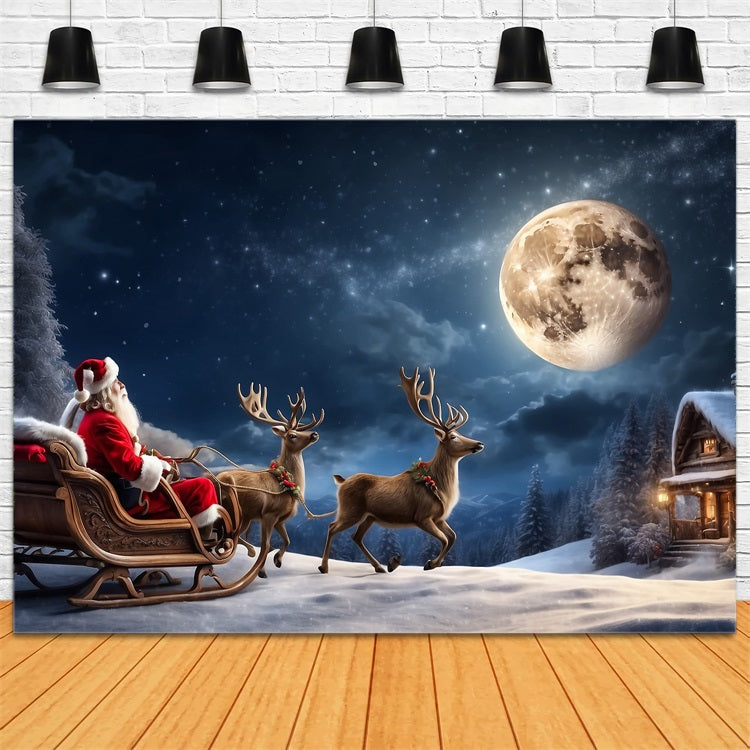 Weihnachten Backdrops Santa's Schlitten Mondschein Hintergrund BRP11-119