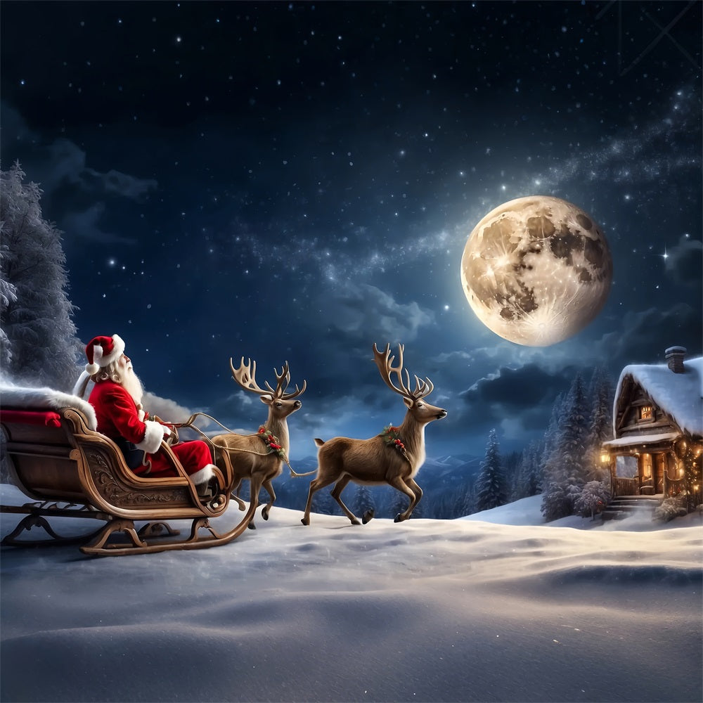 Weihnachten Backdrops Santa's Schlitten Mondschein Hintergrund BRP11-119