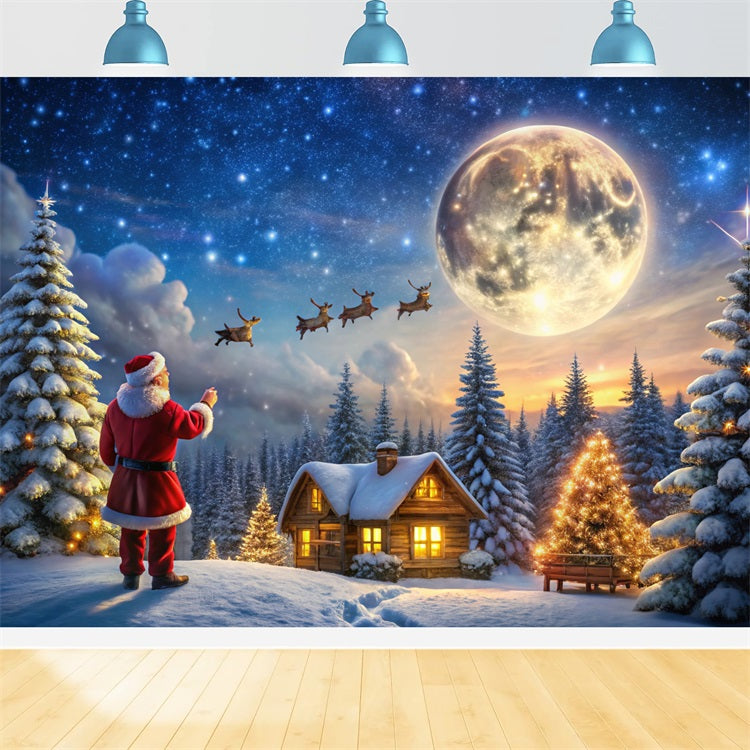 Weihnachts-Stoffhintergrund Moonlit Cabin Santa Magic Hintergrund BRP11-122