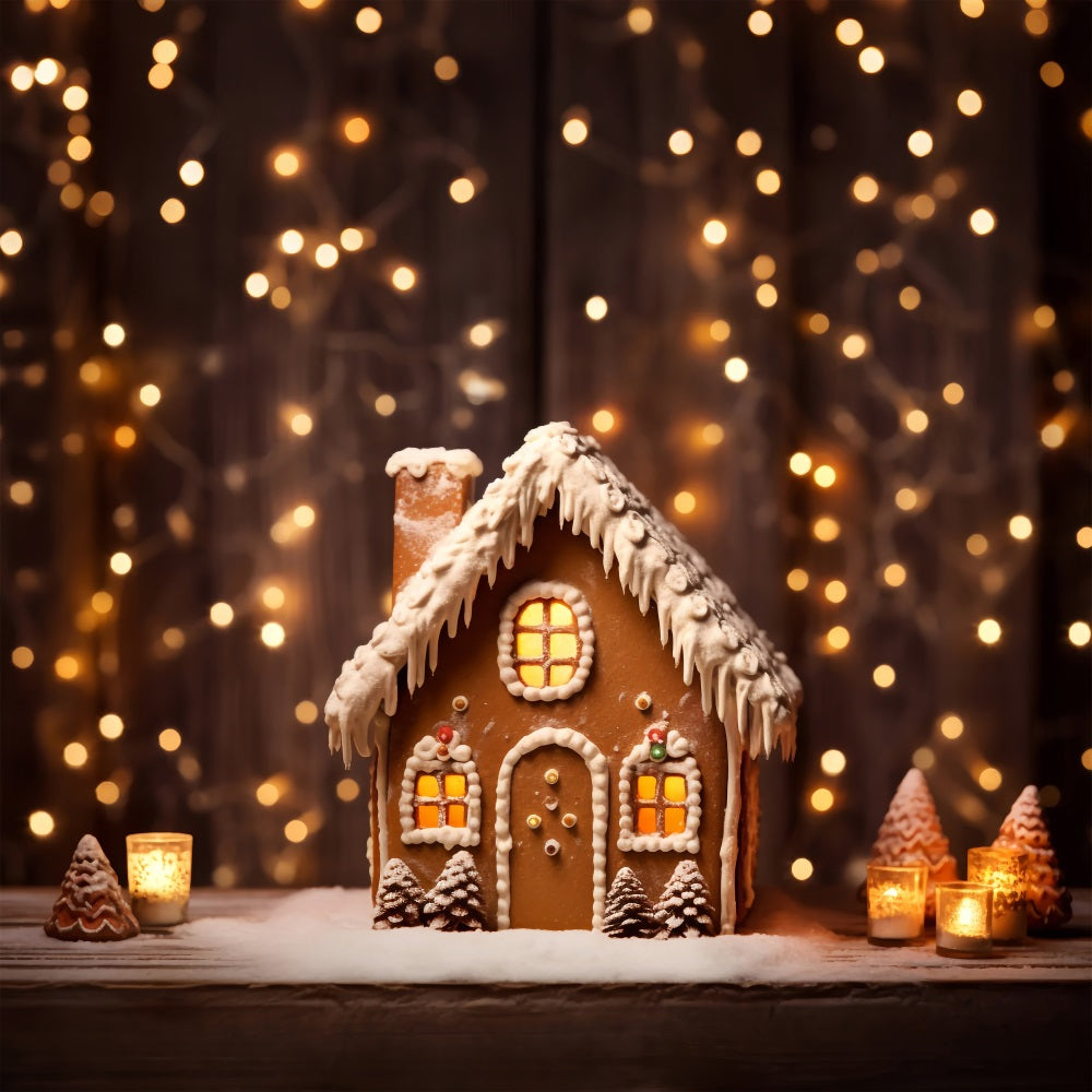 Weihnachten Backdrop Verschneites Lebkuchenhaus Backdrop BRP11-155